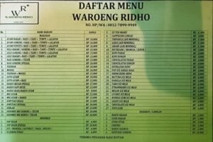 Daftar Menu di Waroeng Ridho