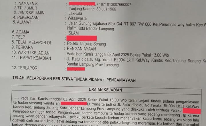 Diduga Cemburu Buta, Seorang Wanita di Bandar Lampung Dianiaya Temannya